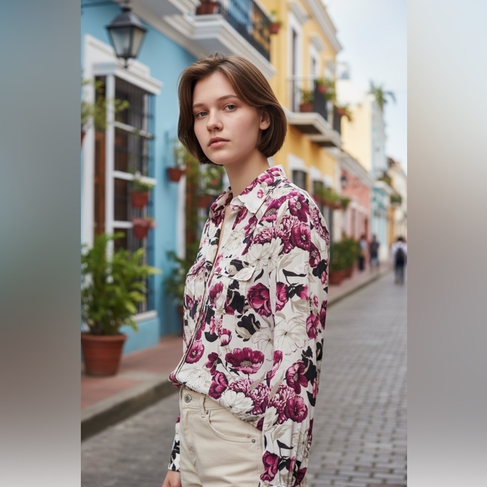 Whbm 100% Silk Button Up Top